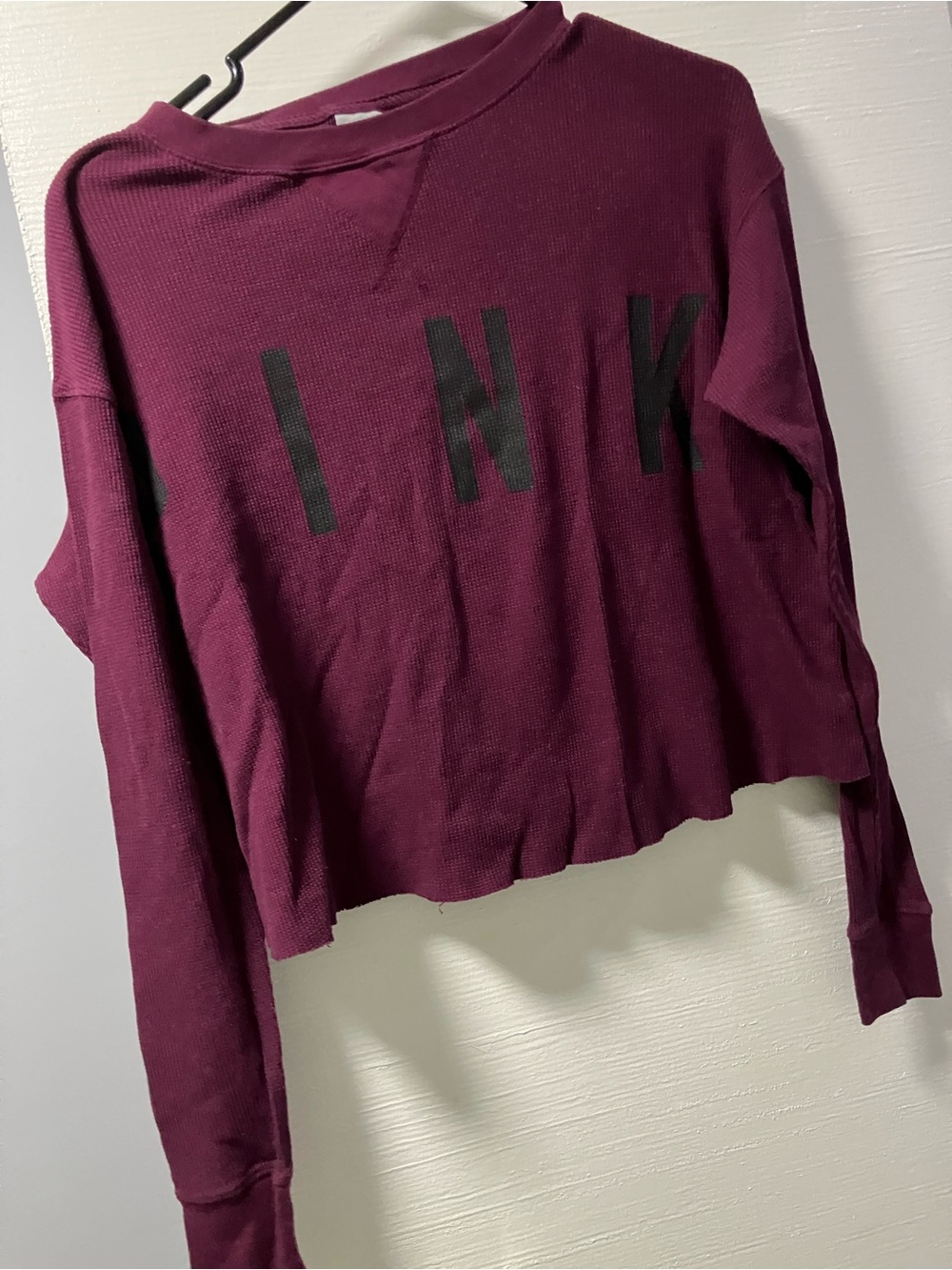 PINK Victoria's Secret Cropped Waffle Knit Sweatshirt - Wine